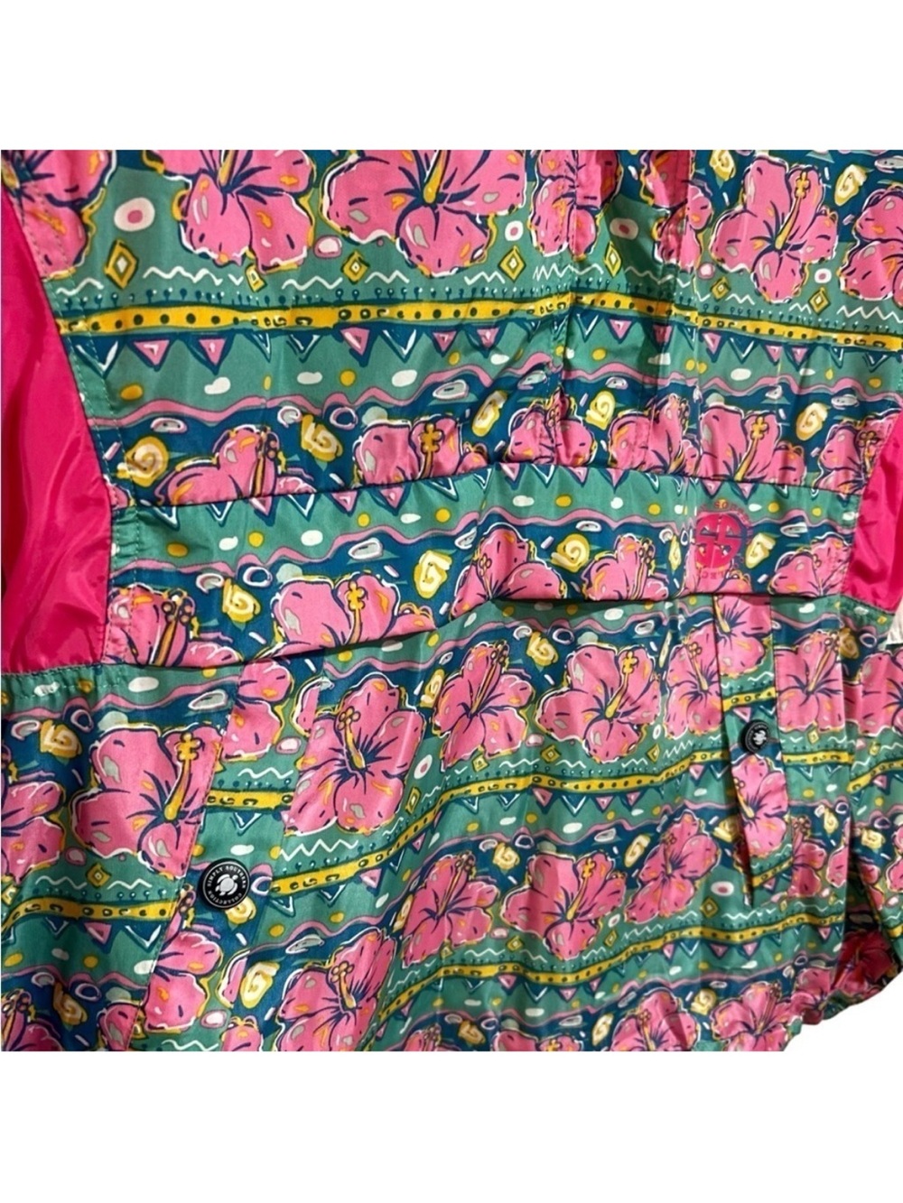 Simply Southern Retro Hibiscus Raincoat Pullover Hoodie Pink Green Small NWT - Picture 7 of 11